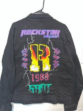 Rockstar Originals Black Graphic Jacket with Multicolor Back Print